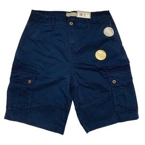 Falls Creek Mens Navy Blue Stretch Cargo Shorts Size 32 10 Inseam Garment Washed